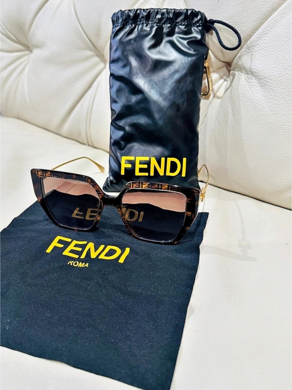 Fendi FF Logo Square Cat-Eye Sunglasses FF 0424/F/S Brown & Gold